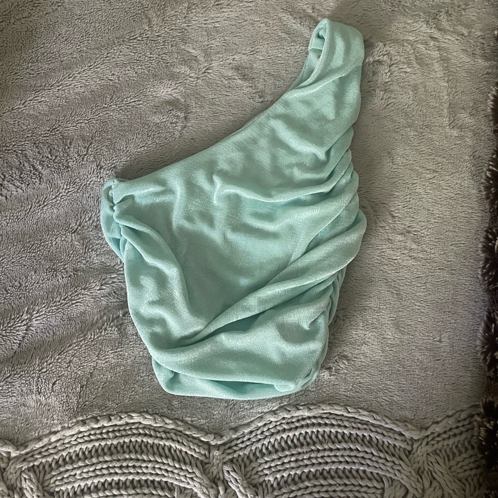 Blue/teal shimmery one shoulder top size S